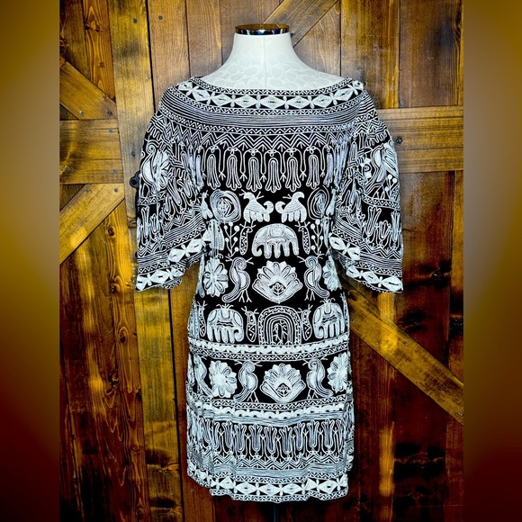 Naeem Khan Silk Black and White Intricate Embroidered Runway Dress Size 6 - Picture 1 of 13